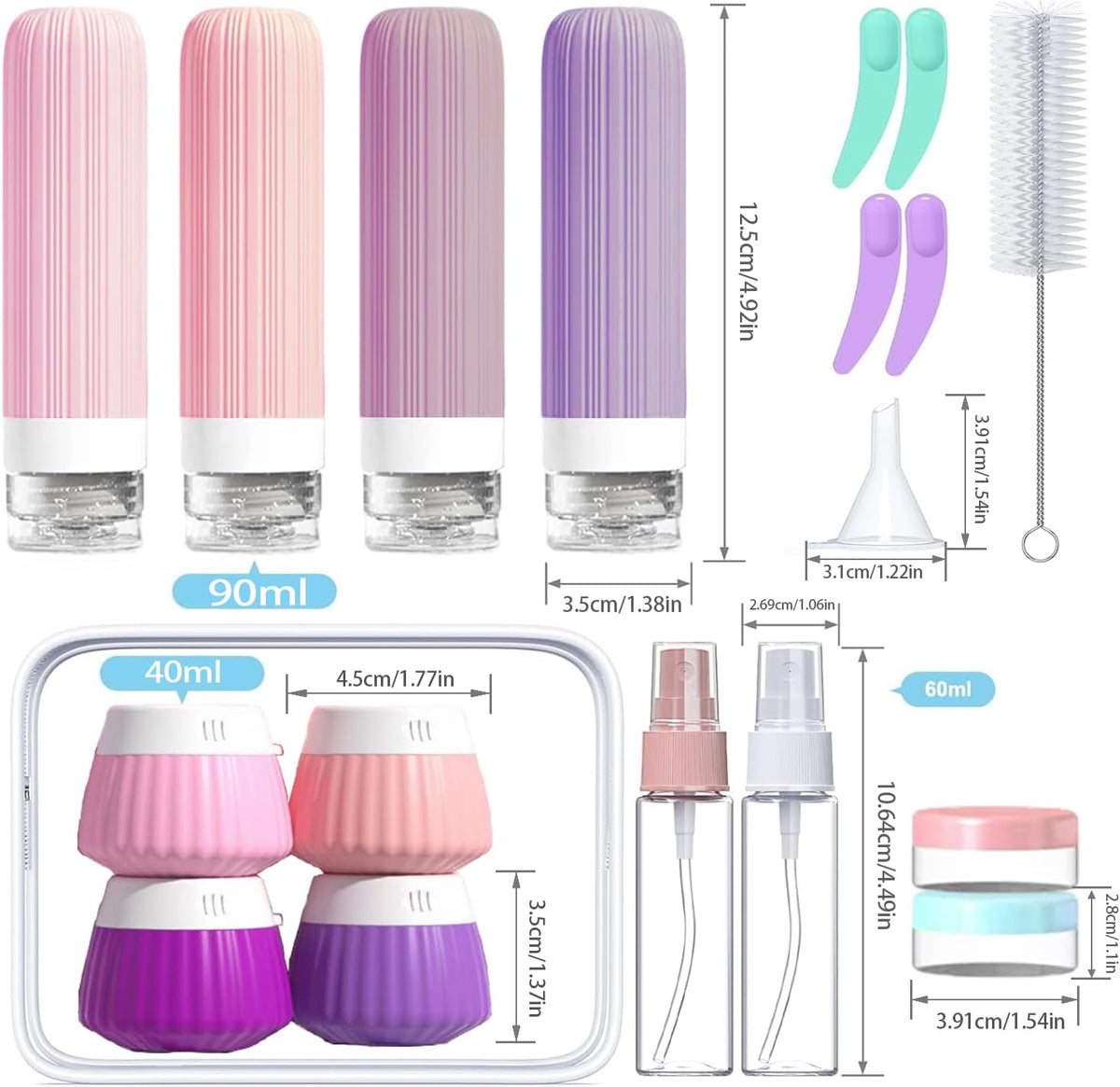 18Pack Travel Bottles for Toiletries TSA Approved Silicone Travel Containers for Toiletries, Leak Proof Refillable Liqus Shampoo And Conditioner travel Essentials toiletry Bottles (BPA Free)