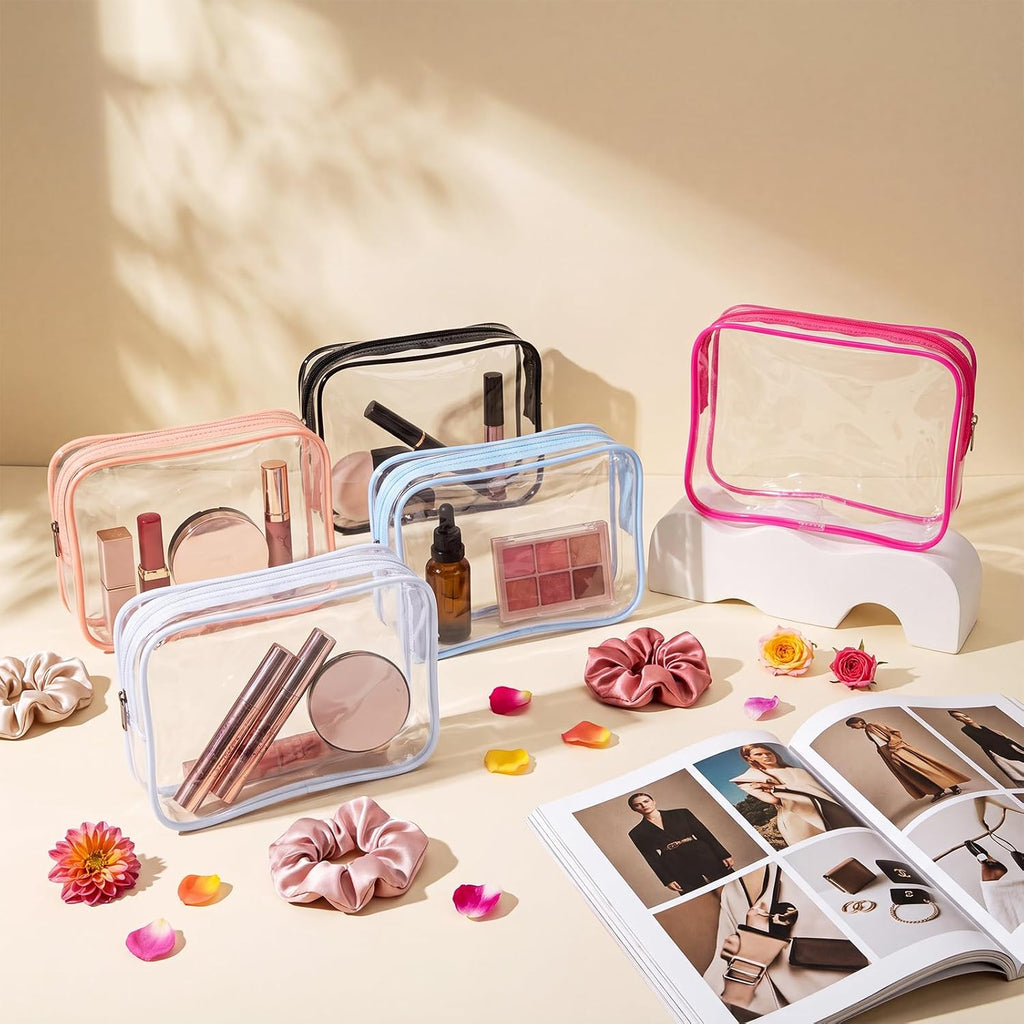 Sanwuta 100 Pcs Clear Makeup Bags Bulk, Toiletry Bag,Fashion Color