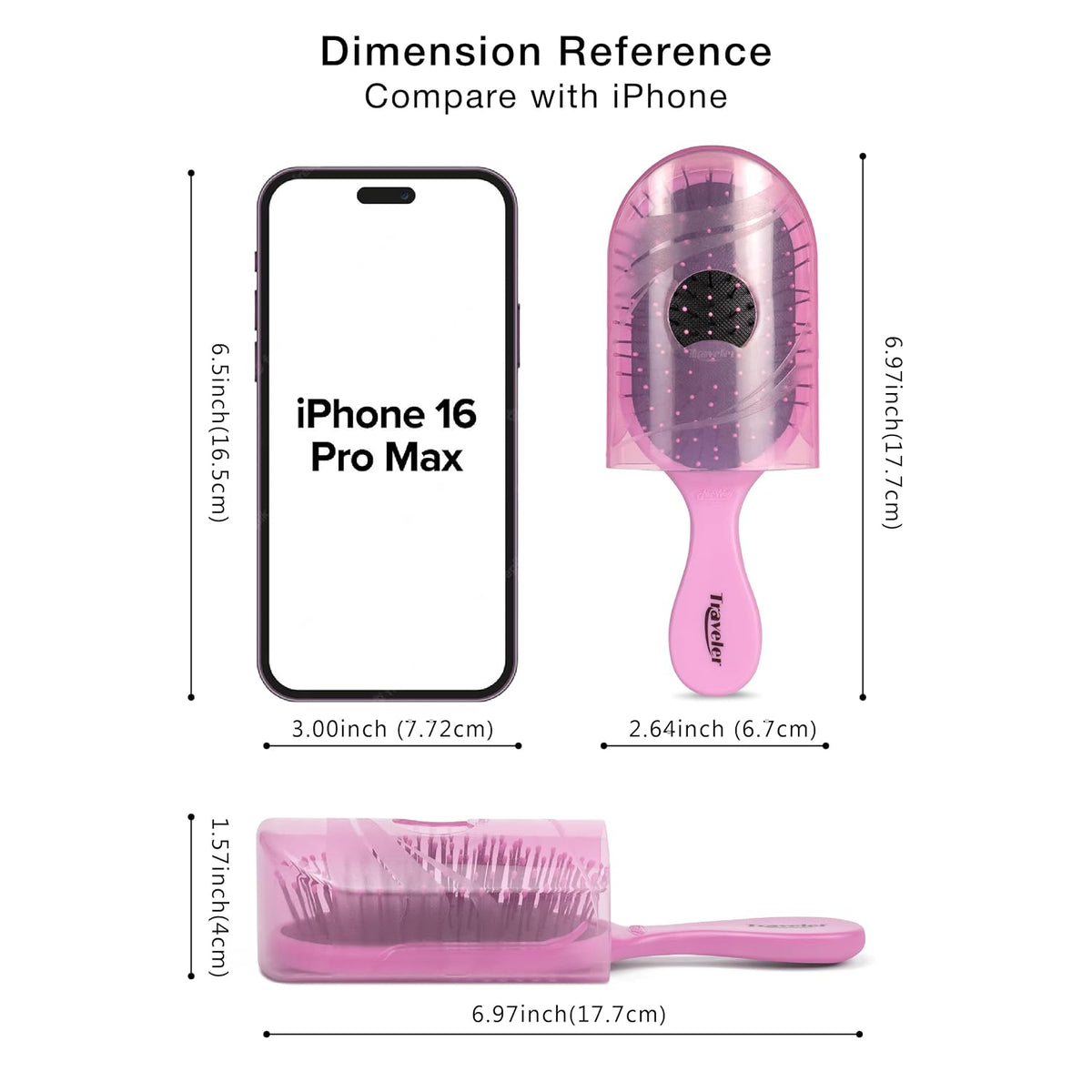NuWay® Traveler® Patented Compact Hair Brush for Purse, Gym & Daily Carry - Gentle Detangling Brush for Wet or Dry Hair, Everyday Scalp Comfort (Petal Pink)