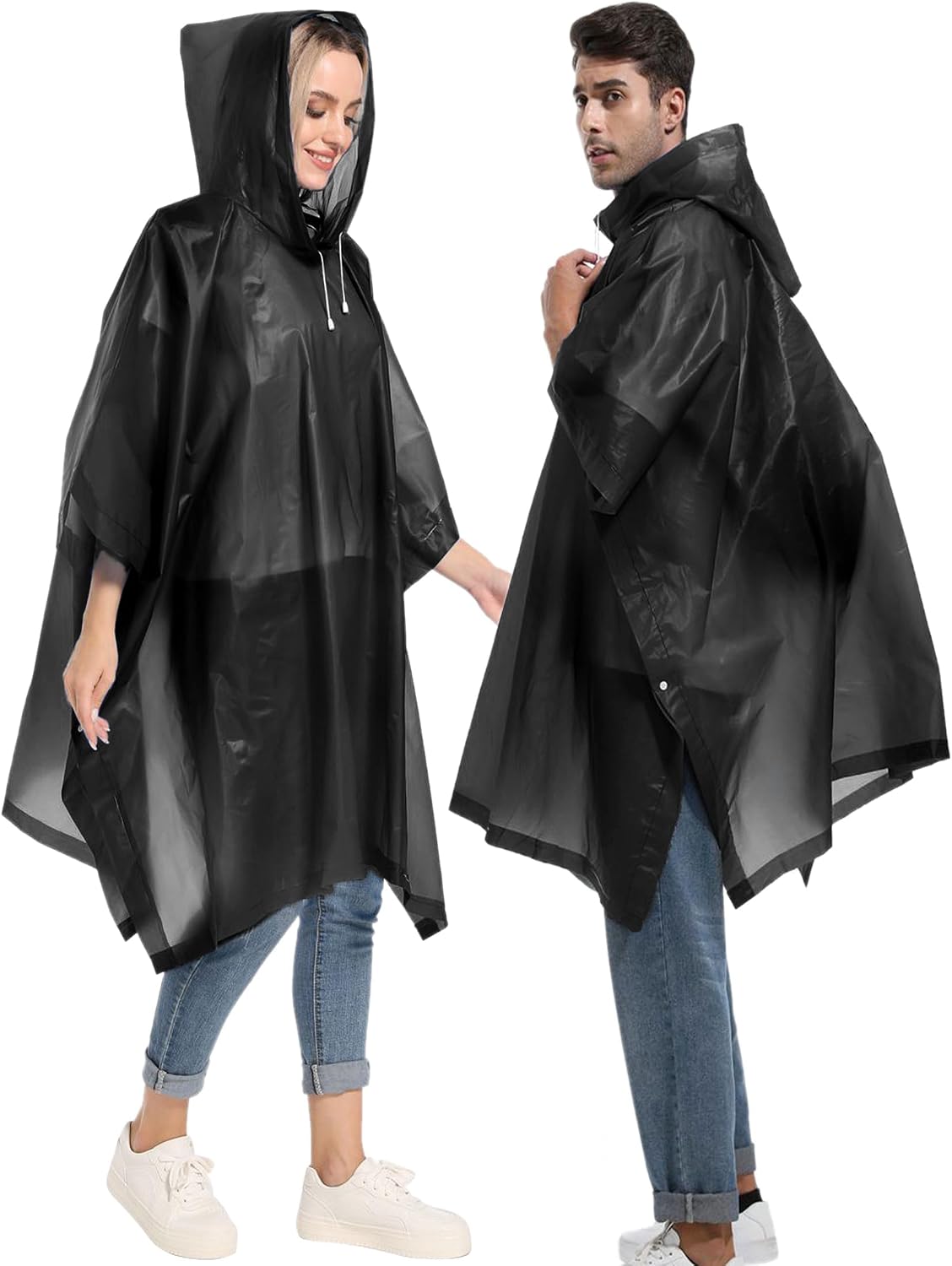 2-Pack Reusable Rain Ponchos for Adults, HOOMBOOM Raincoats Emergency Survival for Women/Men Hood and Drawstring