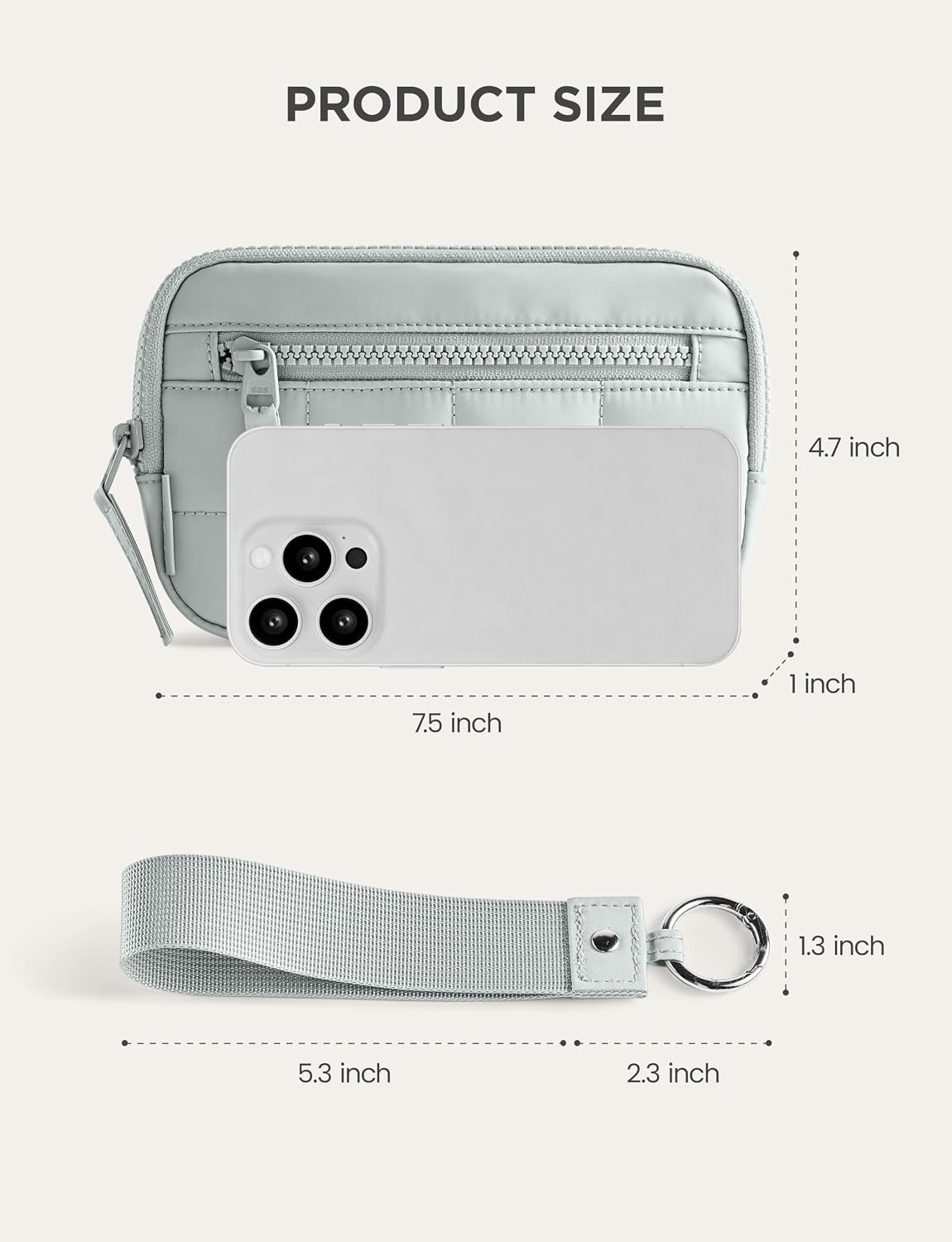 Uselike Womens Wallet Card Holder Purse with Zipper Quilted Phone Wallet RFID Blocking Small Wristlet Wallets for Everyday, Travel (Dawn Grey, Small)