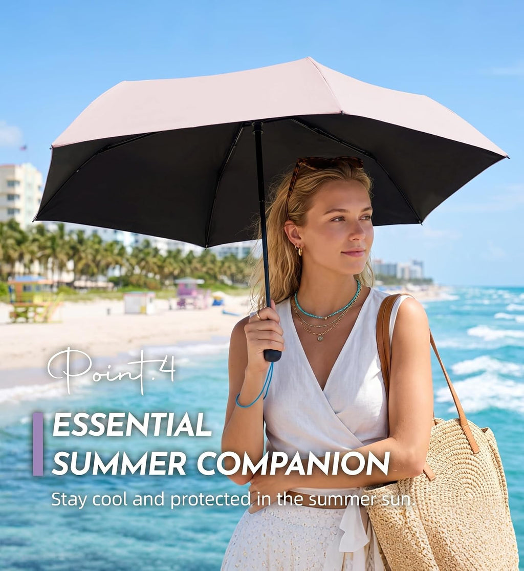 Umbrella Travel Size Mini Compact for Rain, UPF 100+ UV Protection
