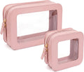 LETGO Makeup Bag Set of 2,Travel Toiletry Bag for Women, Small Cosmetic Bags Cute PVC Makeup Pouch for Purse Emergency Bag Car Accessory Bag for Girls (2Pack-Standard&Square, Light Pink)