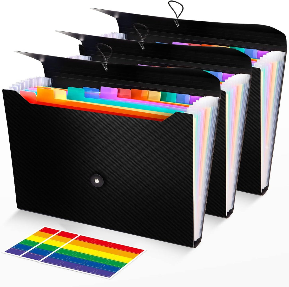 3Pcs Expanding File Folder, 13 Pockets Accordion File Holder Organizer, A4 Letter Size Paper Document Receipt Organizer Accordian Filing Folder for Classroom, Home, Office and Travel