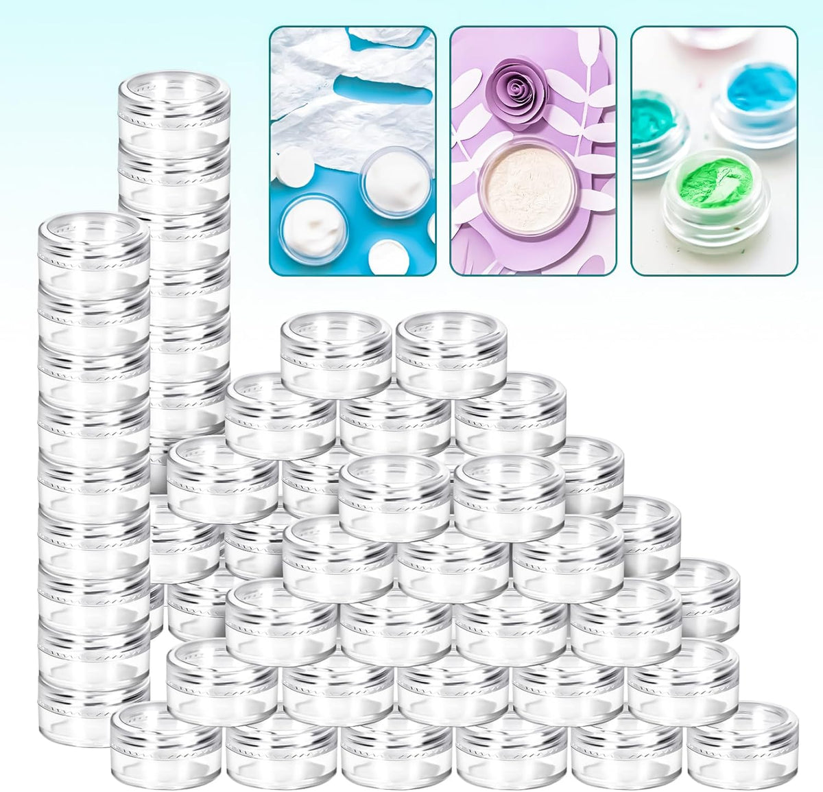 200 Pack 5g Plastic Jars with Lids, 5ml Round Clear Cosmetic Containers Makeup Jars, 5gram Travel Size Container Jar with Spatulas for Makeup Sample Lotion Cream Ointment Salve Balm Powder
