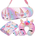 Moukeren 4 Pcs Christmas Unicorn Travel Pillow Blanket Set for Women Girls