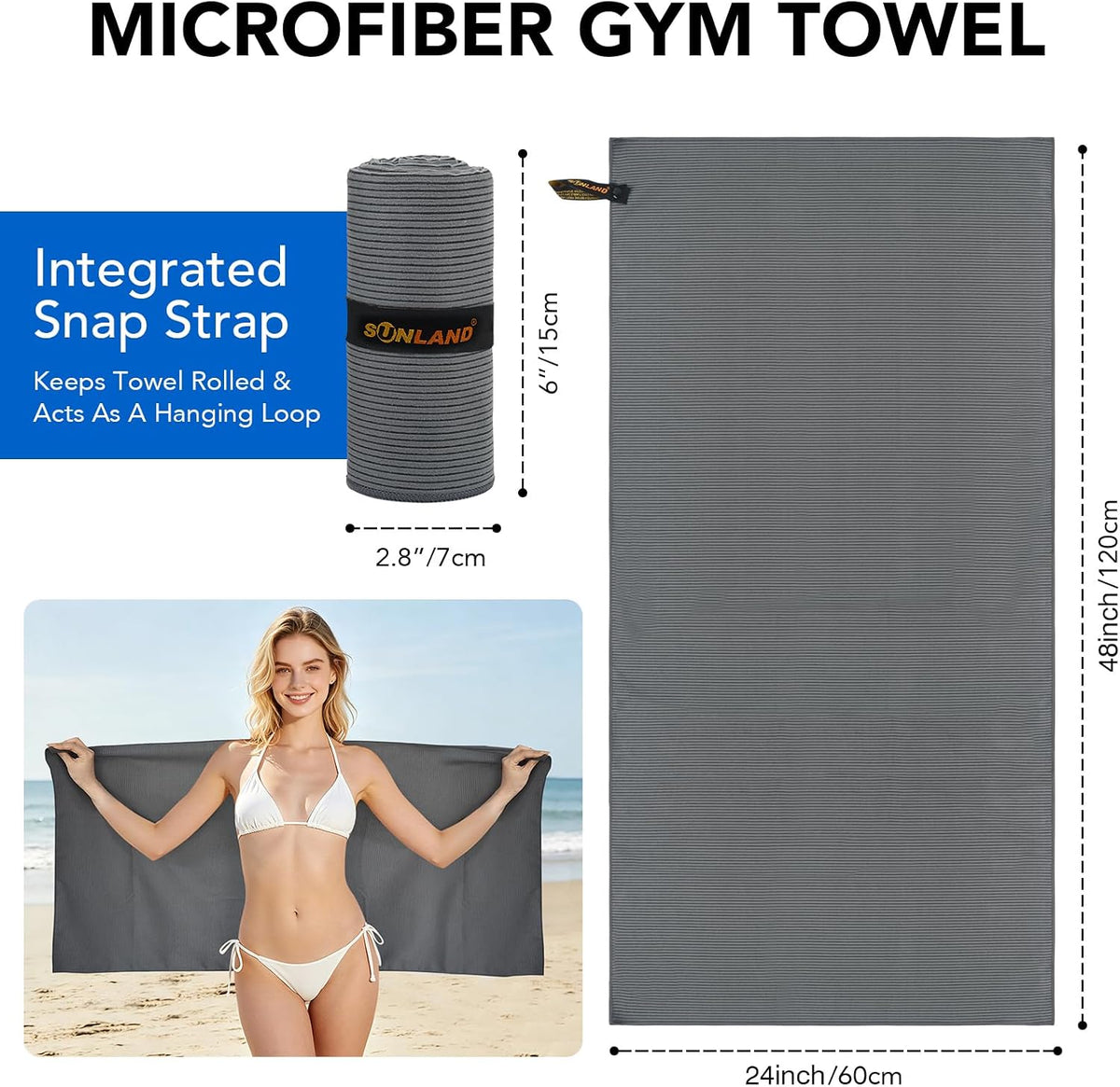 SUNLAND Microfiber Gym Bath Towels for Men Women 24x48In