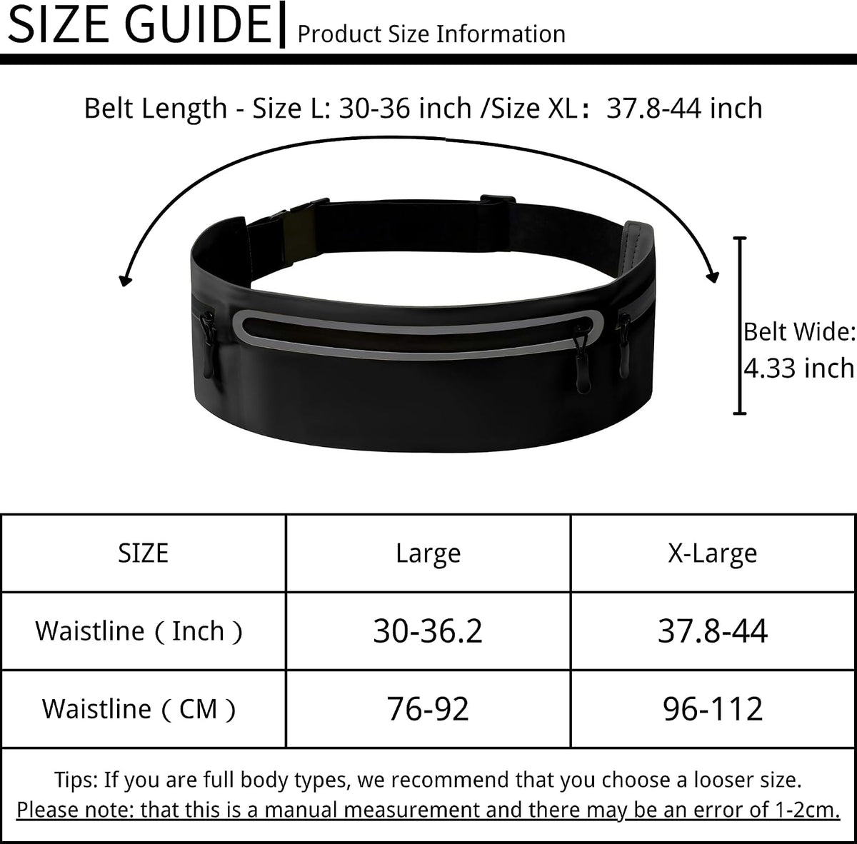 Running Belt for Men Women, Ultra-thin Run Belt with Pockets Secure Adjustable Fanny Pack Marathon Jogging Runners Belt for Phone, Keys & Essentials - Fits 6.9'' Phones (Black, X-Large)