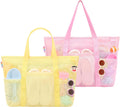 Tagitary Mesh Beach Bag with Zipper and 8 Pockets Yellow & Pink, Large Beach Tote Waterproof Sandproof for Camping Sports Pool Swim Bag Foldable Beach Accessories Storage Travel Bag