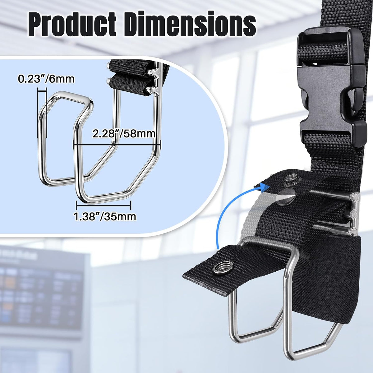 Vigorport Stainless Steel Luggage Hook Strap, Heavy Duty Add A Bag J Hook