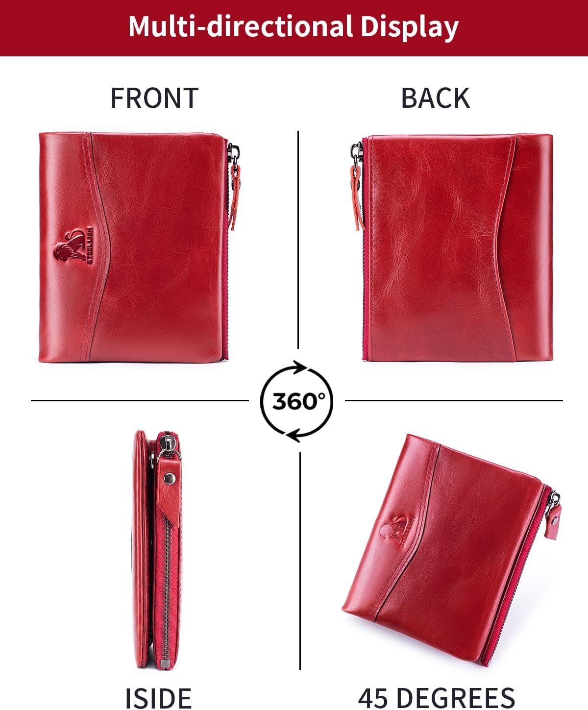 Wallet for Women, RFID Blocking Leather Zip Wallet, 10 Card Slots
