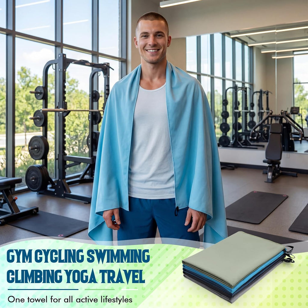 Fanfanwin 5 Pcs Microfiber Gym Bath Towel 60" x 30" Quick Dry, Neutral