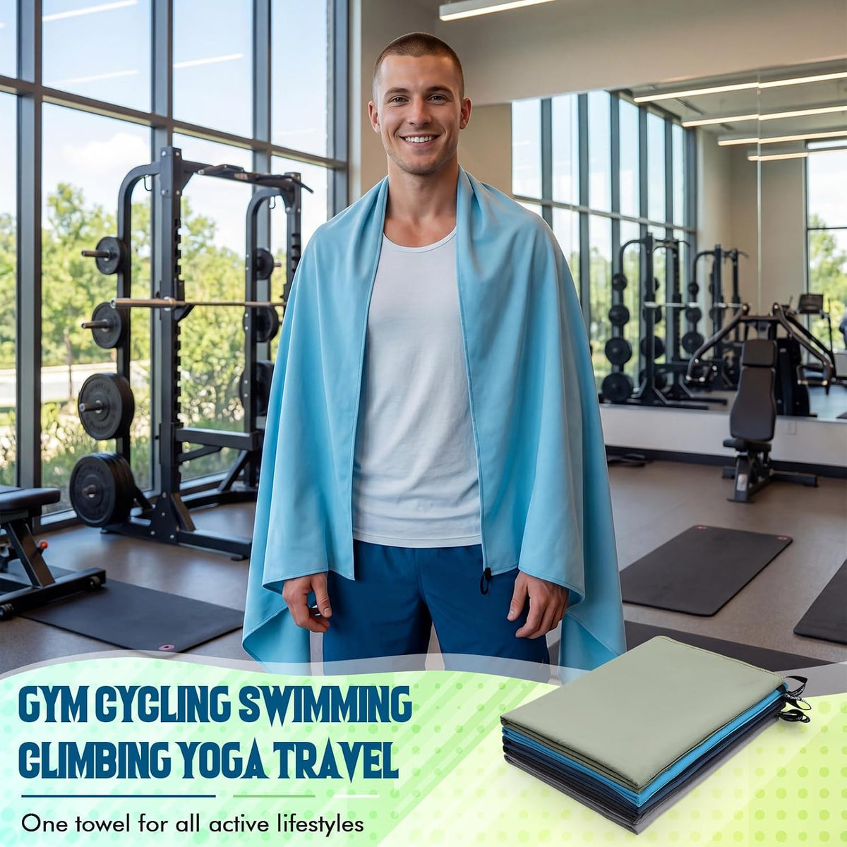 Fanfanwin 5 Pcs Microfiber Gym Bath Towel 60" x 30" Quick Dry, Neutral