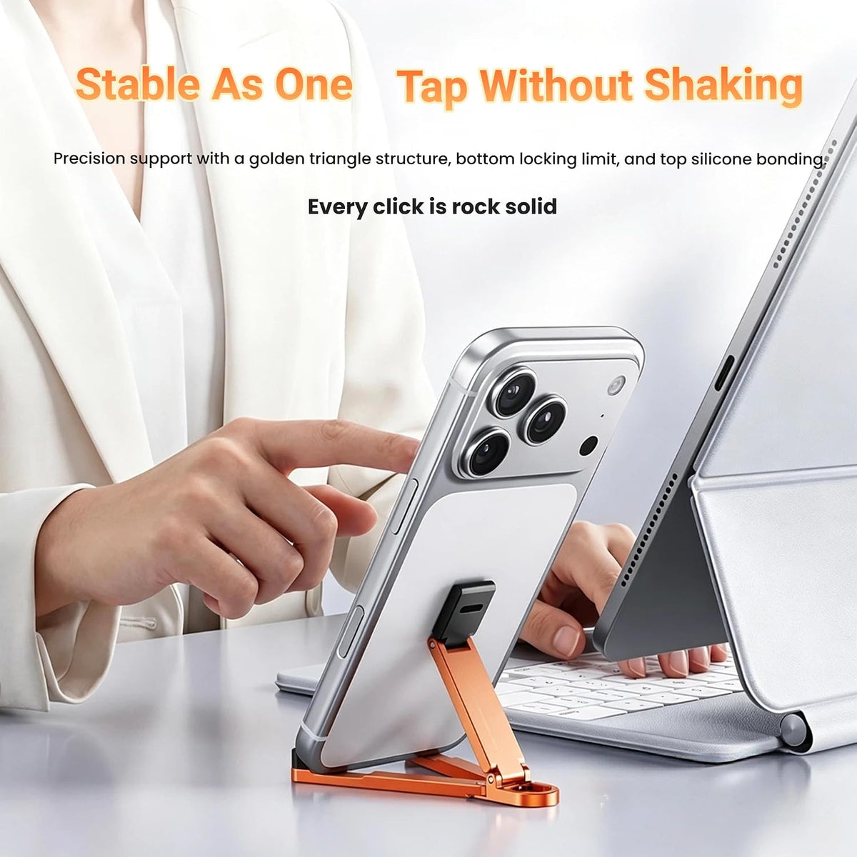 Aluminum Alloy Mini Desktop Cell Phone Holder,Foldable Keychain Phone Holder Portable Hands-Free Travel Phone Holder, Adjustable Angle Vertical and Horizontal,For All Phones,Offices,Travel (Pink)