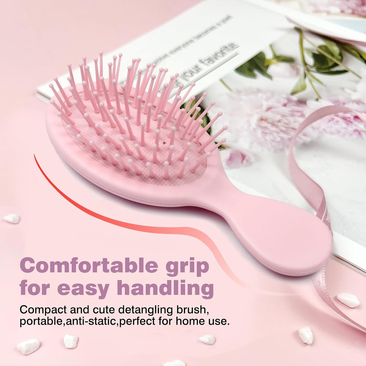 2PCS Mini Detangling Hair Brush for Wet and Dry Hair, Travel-Sized Pink Hairbrush for Men, Women – Compact & Lightweight