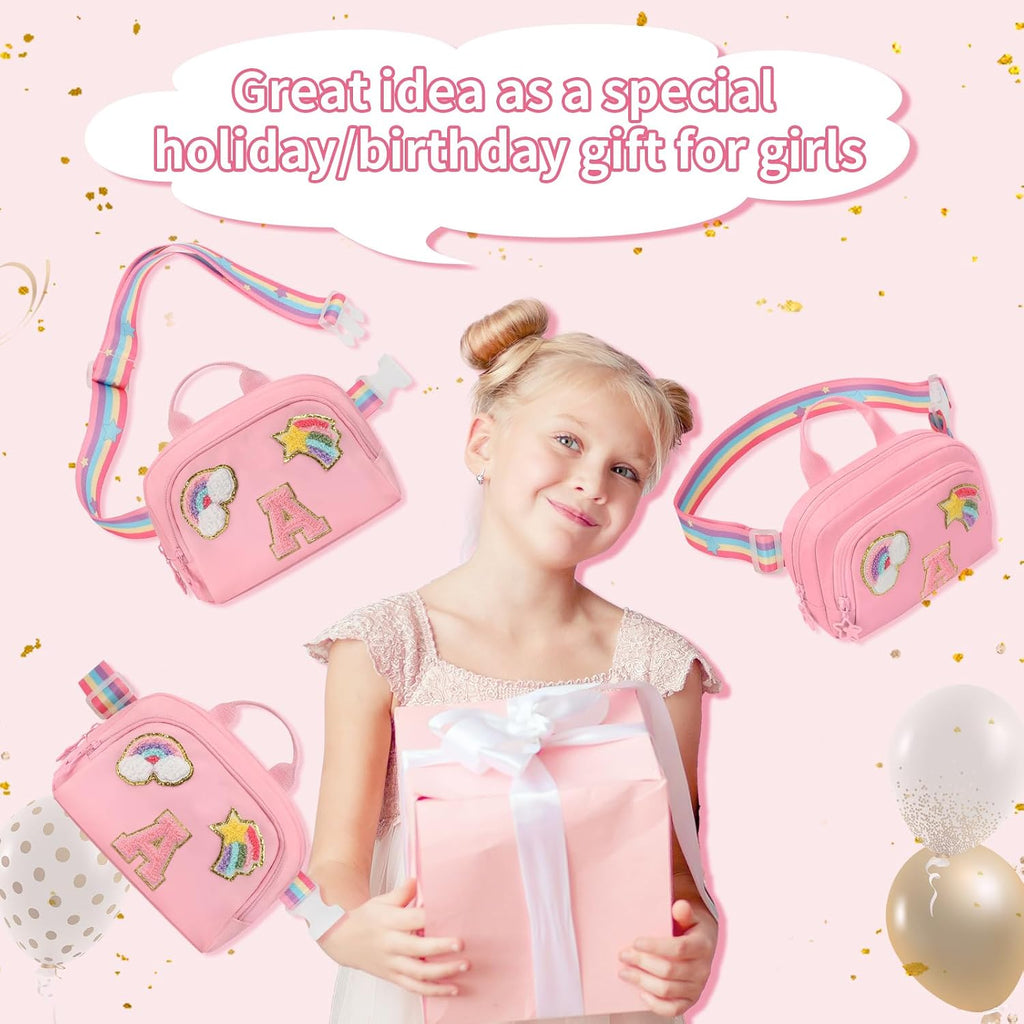Fanny Pack for Girls, Cute Purse for Girls Teens Crossbody Bag for Kids Belt Bag With 2 Compartments Trendy Stuff Graduation Birthday Gifts for 4 5 6 7 8 9 10 11 12 13 Years Old Initial M-Pink