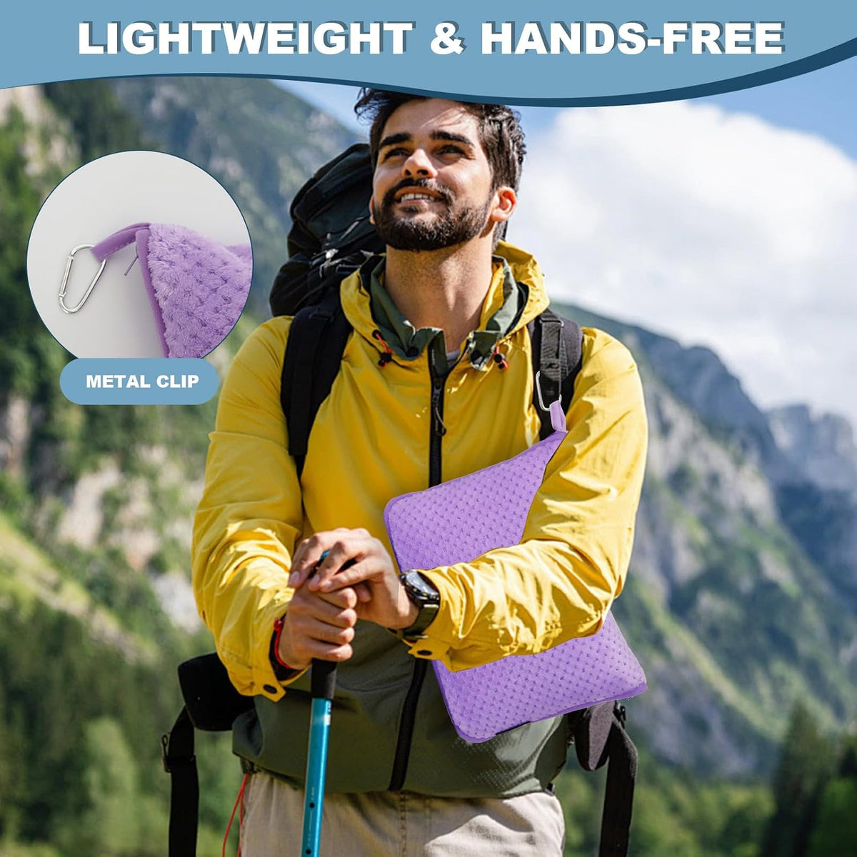 3 in 1 Travel Pillow and Blanket Set - 280 GSM Travel Blanket Airplane Compact with Bag, Inflatable Travel Pillow, Packable Airplane Blanket, Luggage Sleeve & Backpack Clip (Light Purple)