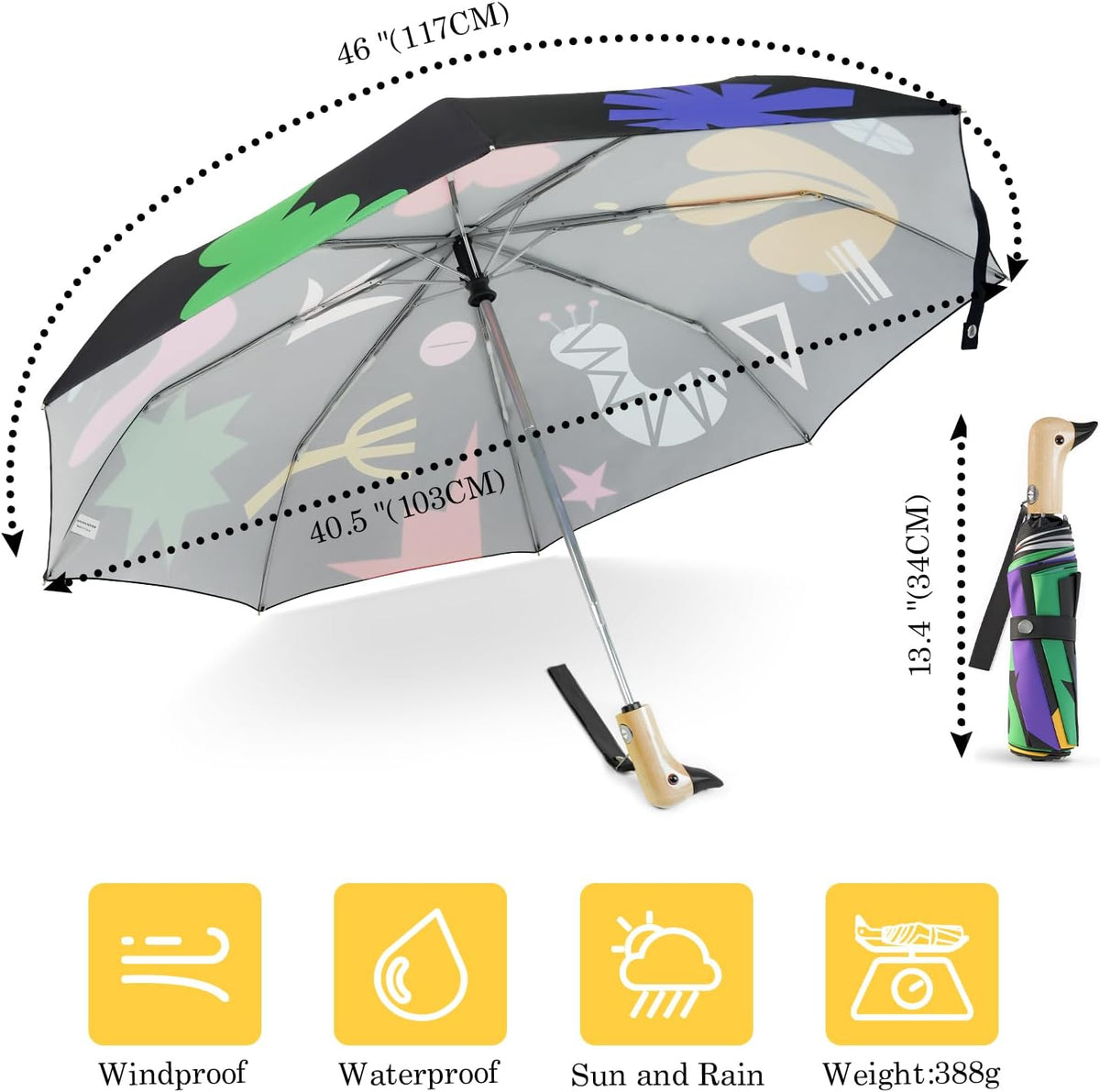 Cute Duck Umbrella Automatic Compact Folding Travel Rain for Women Kids