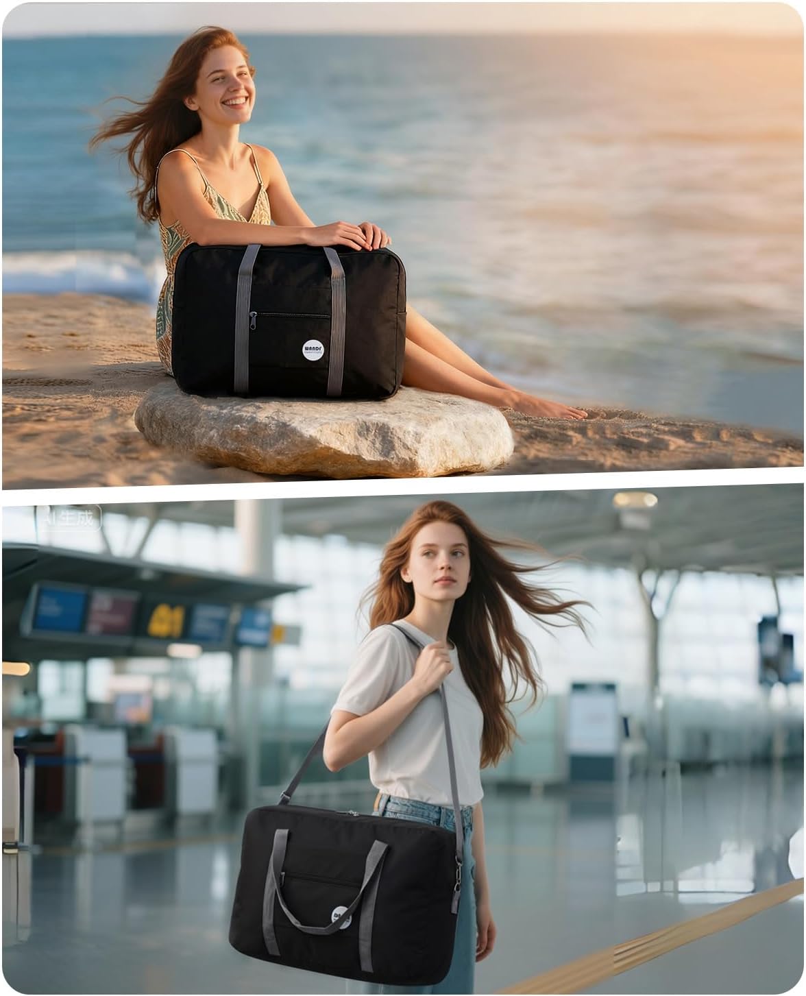 WANDF 2 Piece Personal Item Travel Bag, Carry On Duffle Bag
