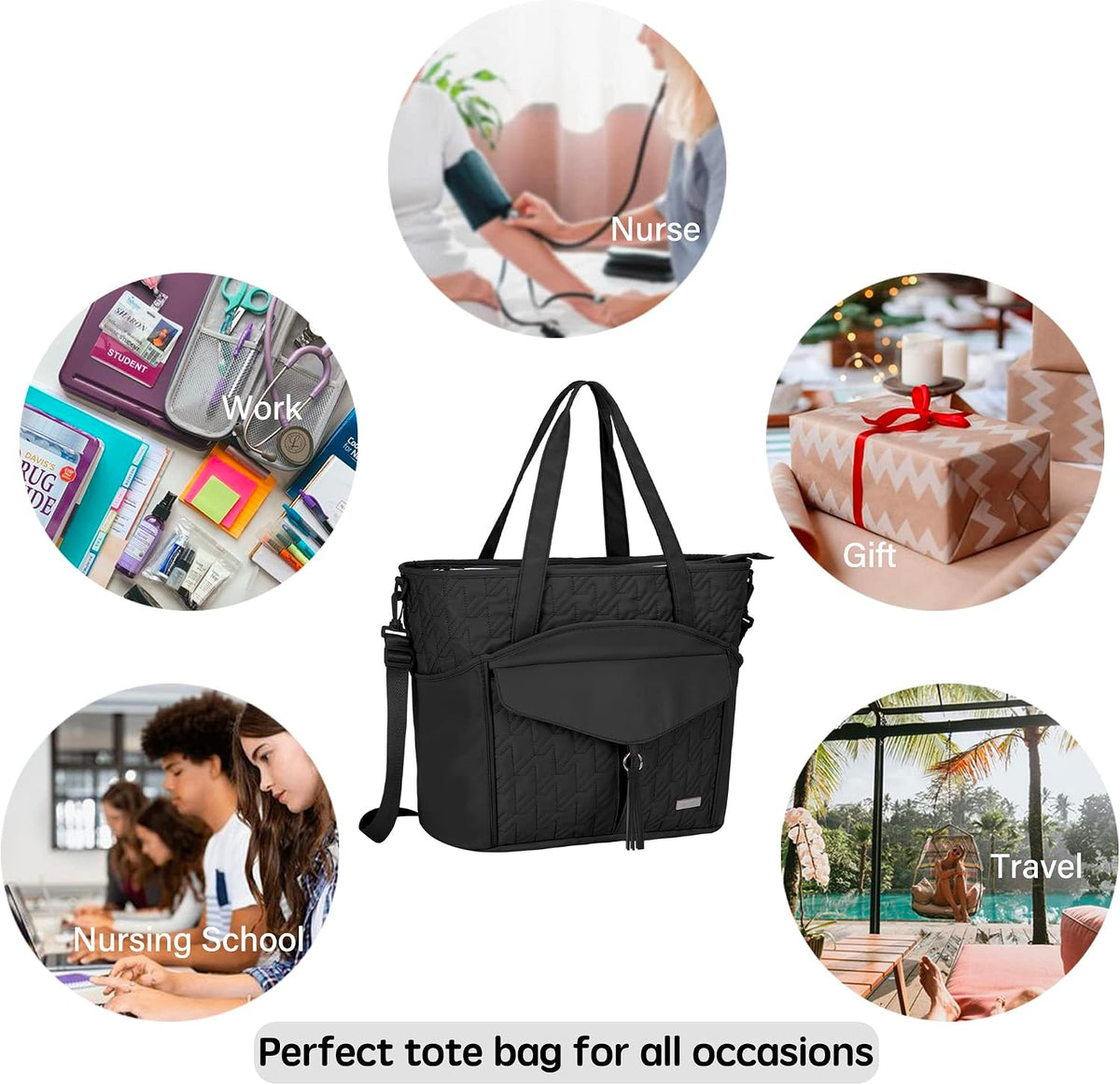 Lexeeco Tote Bag for Women,Travel Work Tote Zipper Purse with Cup Holder