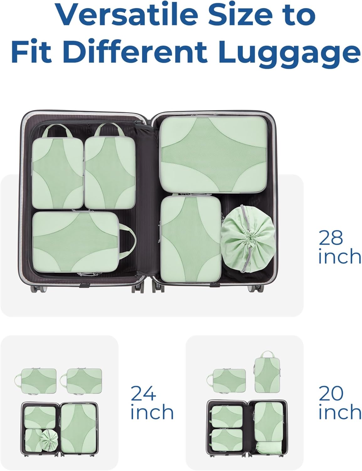 Bagsmart Compression Packing Cubes (Light Green, 6 Set)