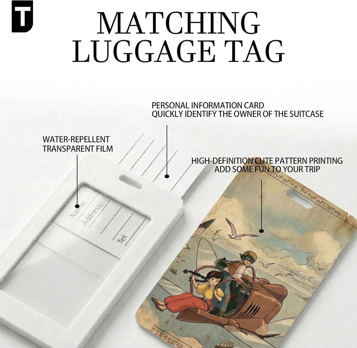 Travel Passport Holder and Luggage Tag Set Anime Aesthetic PU Leather Travel Wallet & Suitcase ID Label Cute Floating Castle Design Travel Accessories Gift for Women, Men