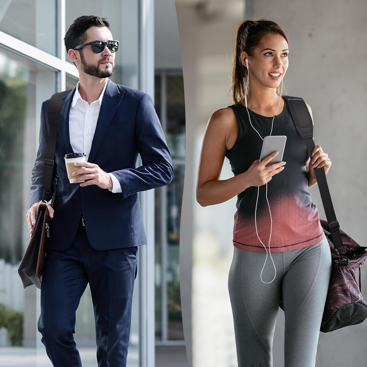 FIEIL 60" Universal Shoulder Strap, 3D Sponge Thick Padded Bag Strap with Double Adjustable Buckles and Metal Hooks, Ideal for Briefcases, Crossbody Bags, Luggage (Storage Bag + Reflective Tape)