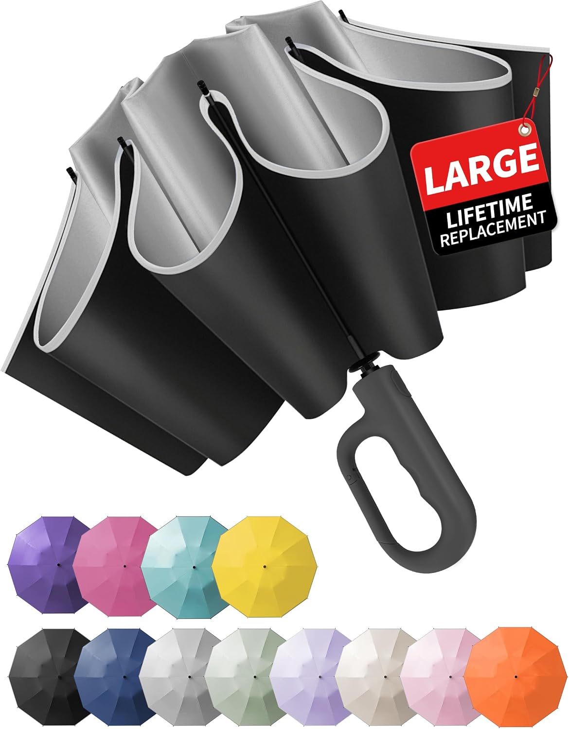 Jorilis Inverted Umbrella with Carabiner Handle, Windproof UV Sun & Rain