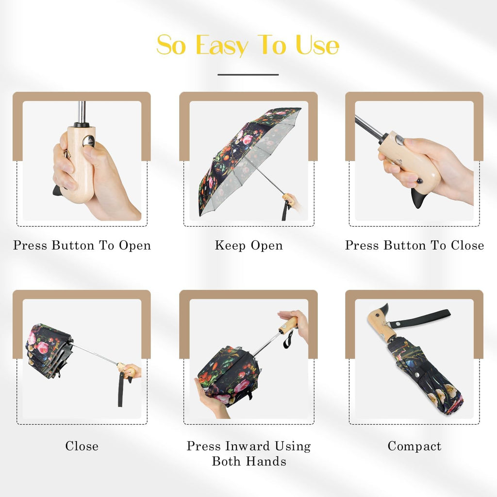 Cute Duck Umbrella Automatic Compact Folding Travel Rain for Women Kids