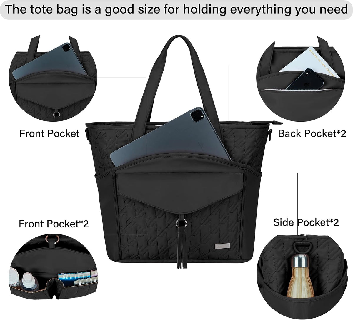 Lexeeco Tote Bag for Women,Travel Work Tote Zipper Purse with Cup Holder