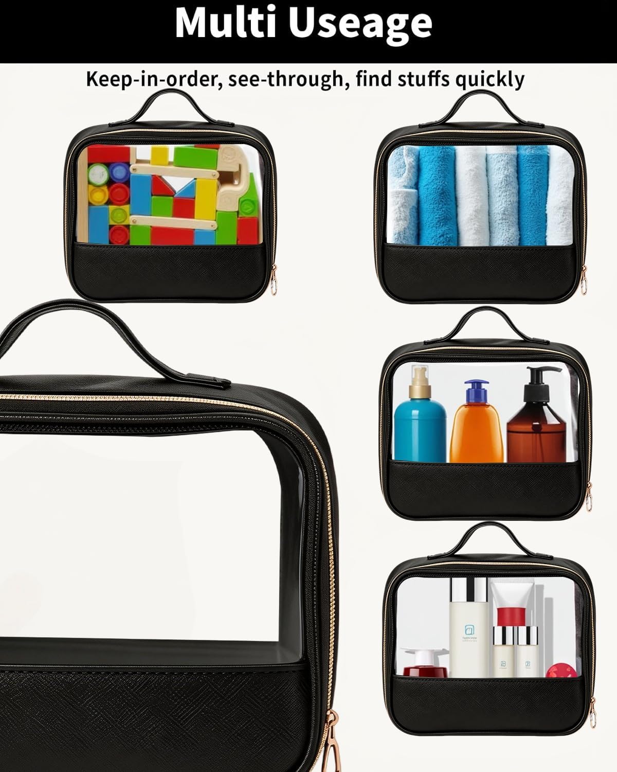 Clear Makeup Bags with Zipper, 3 Pack Clear Cosmetic Bag Set Makeup Organizer TSA Approved Travel Toiletry Bag for Carry-on & Checked Luggage Water Resistant Car Storage Organizer Women