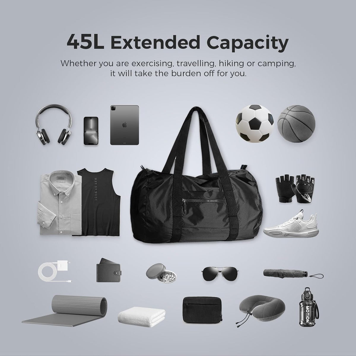 pack all Lightweight Travel Duffel Bag, 45L Foldable Weekender Bag