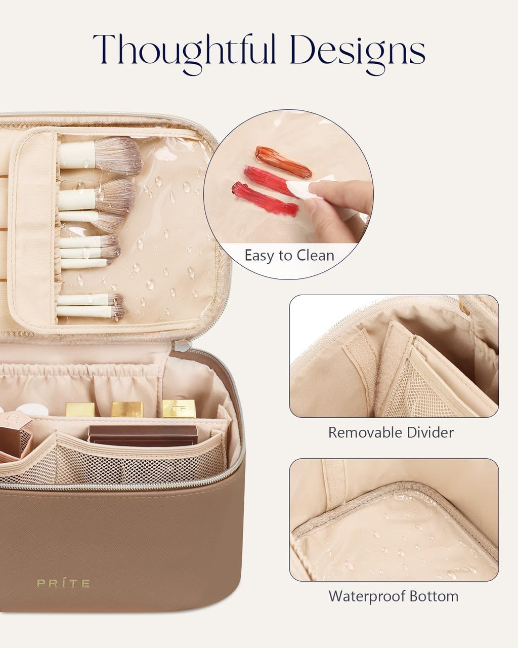 Prite Makeup Bag Travel Cosmetic Case, Toiletry Bag Organizer, Brown Set
