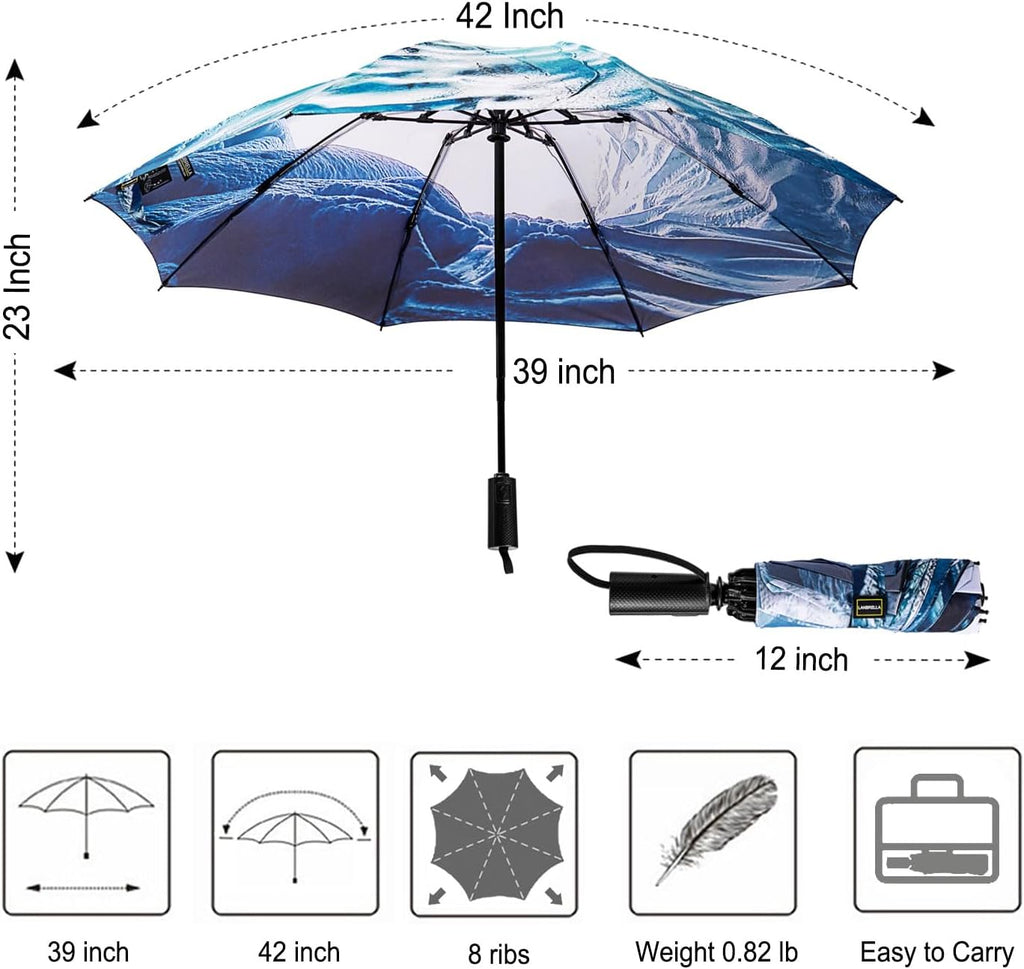 LANBRELLA Compact Reverse Folding Umbrella Auto Windproof Travel Umbrella