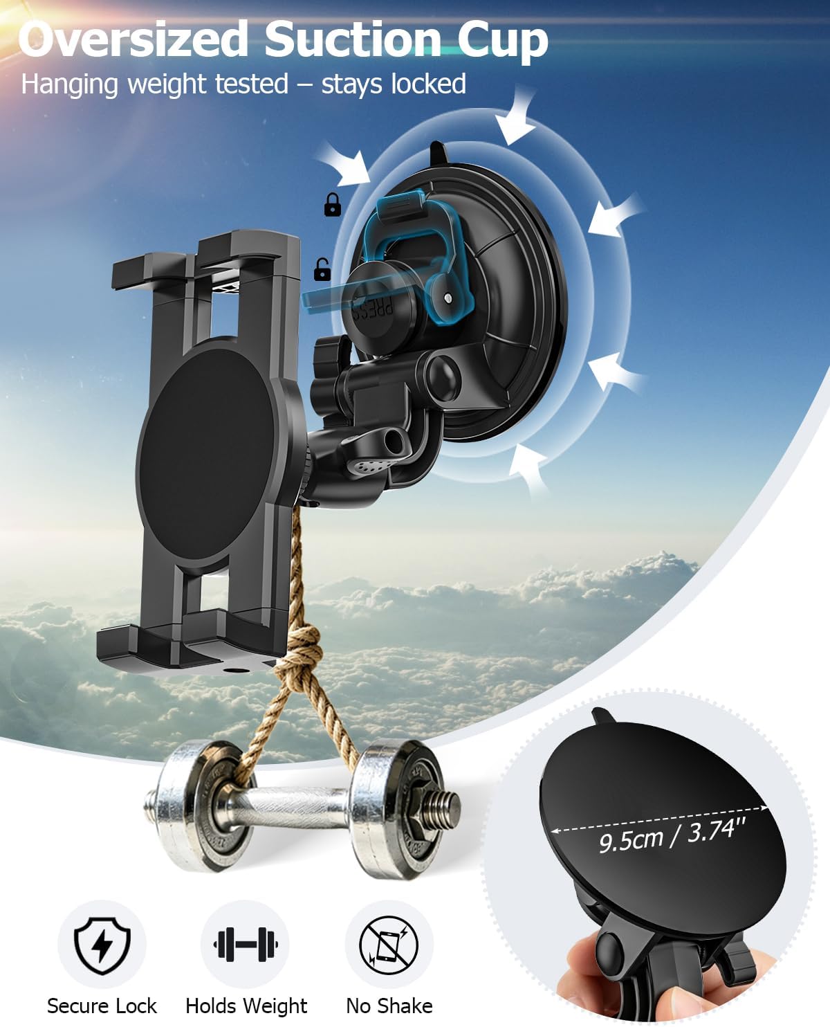 Aircraft Cockpit Tablet Holder Suction [Large Powerful Suction Cup] Aviation Pilot Tablet Mount for Windshield Window Compatible with iPad mini Air Pro, Galaxy Tab, Fold, Phone, Camera, 4-13"