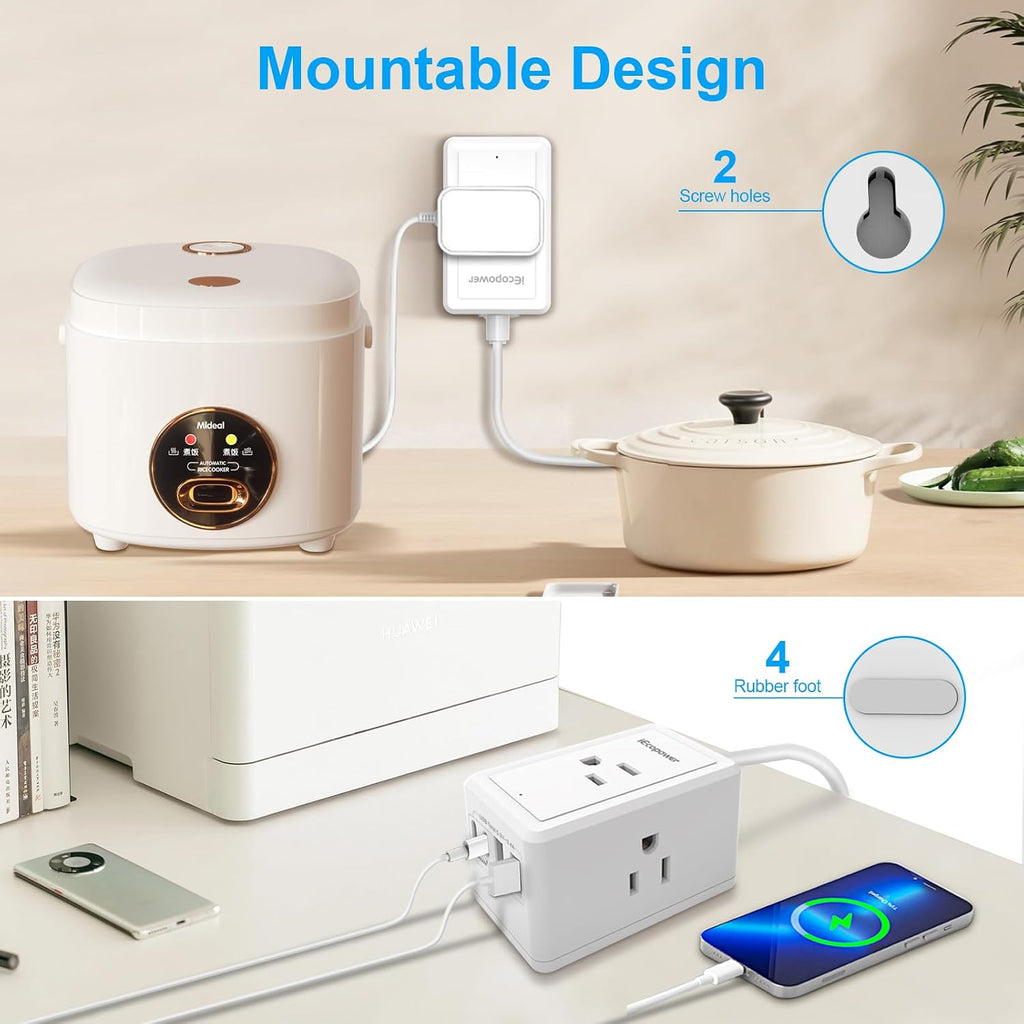 Power Strip with 15 ft Cord-3 Widely Spaced Outlets 4 USB Ports(2 USB C Port,PD20W Fast Charging),Power Strip Long Cord(1250W/10A),Extension Cord 15 ft,White(2 Pack)