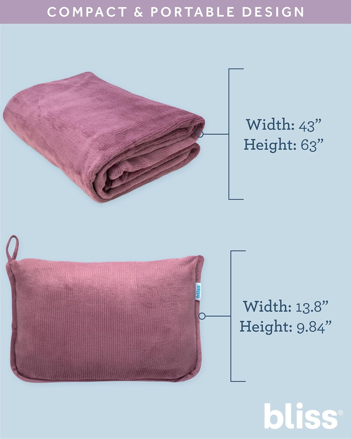 Bliss Faille Travel Pillow & Blanket Set, 2-in-1, Compact