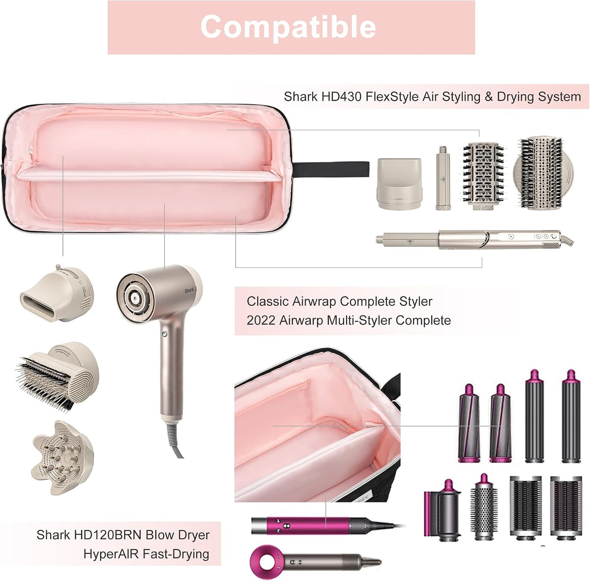 Leudes Hair Dryer Tools Travel Bag for Shark Flex Style Case Air Wrap