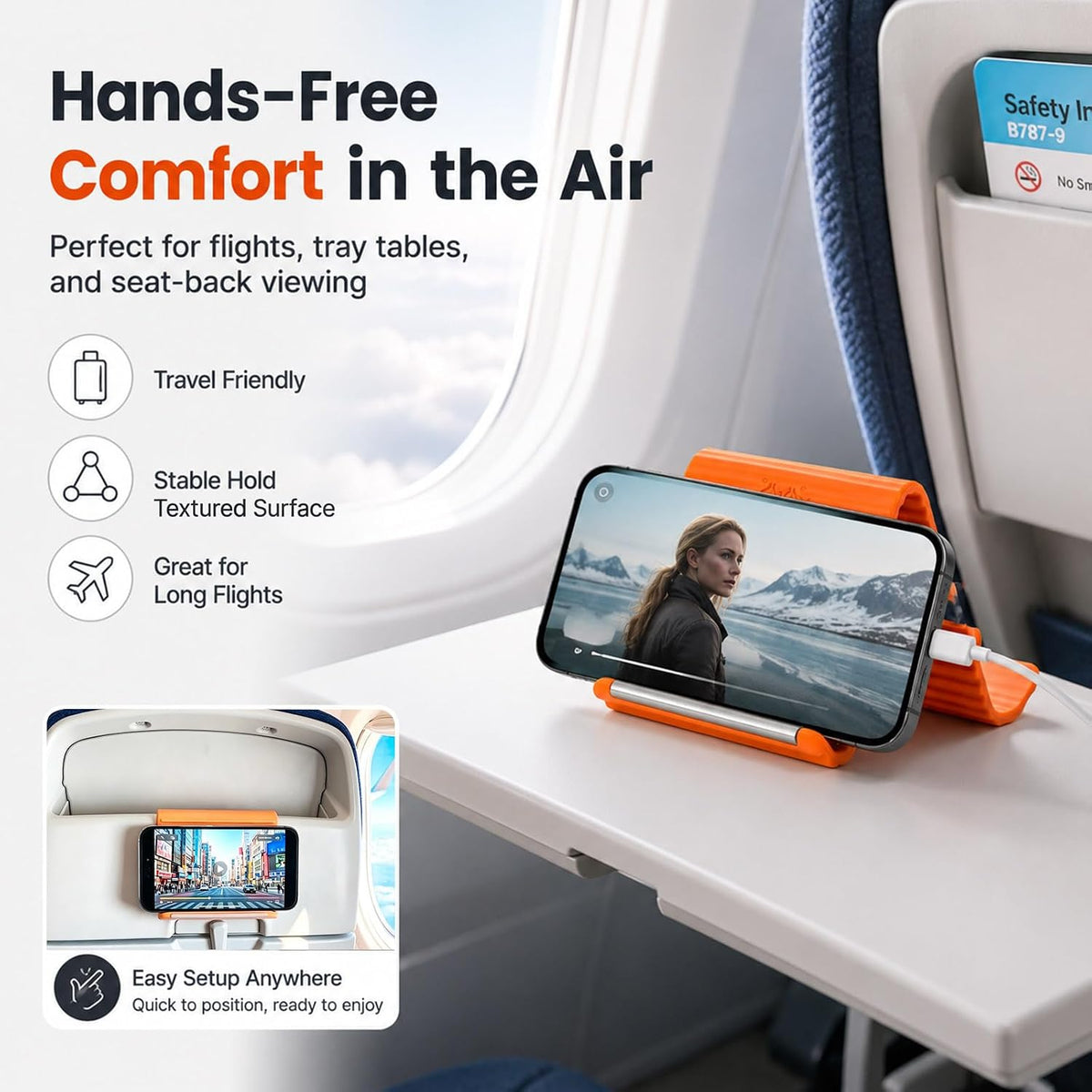2PCS Portable Foldable Silicone Aluminum Phone Holder, Orange&Black