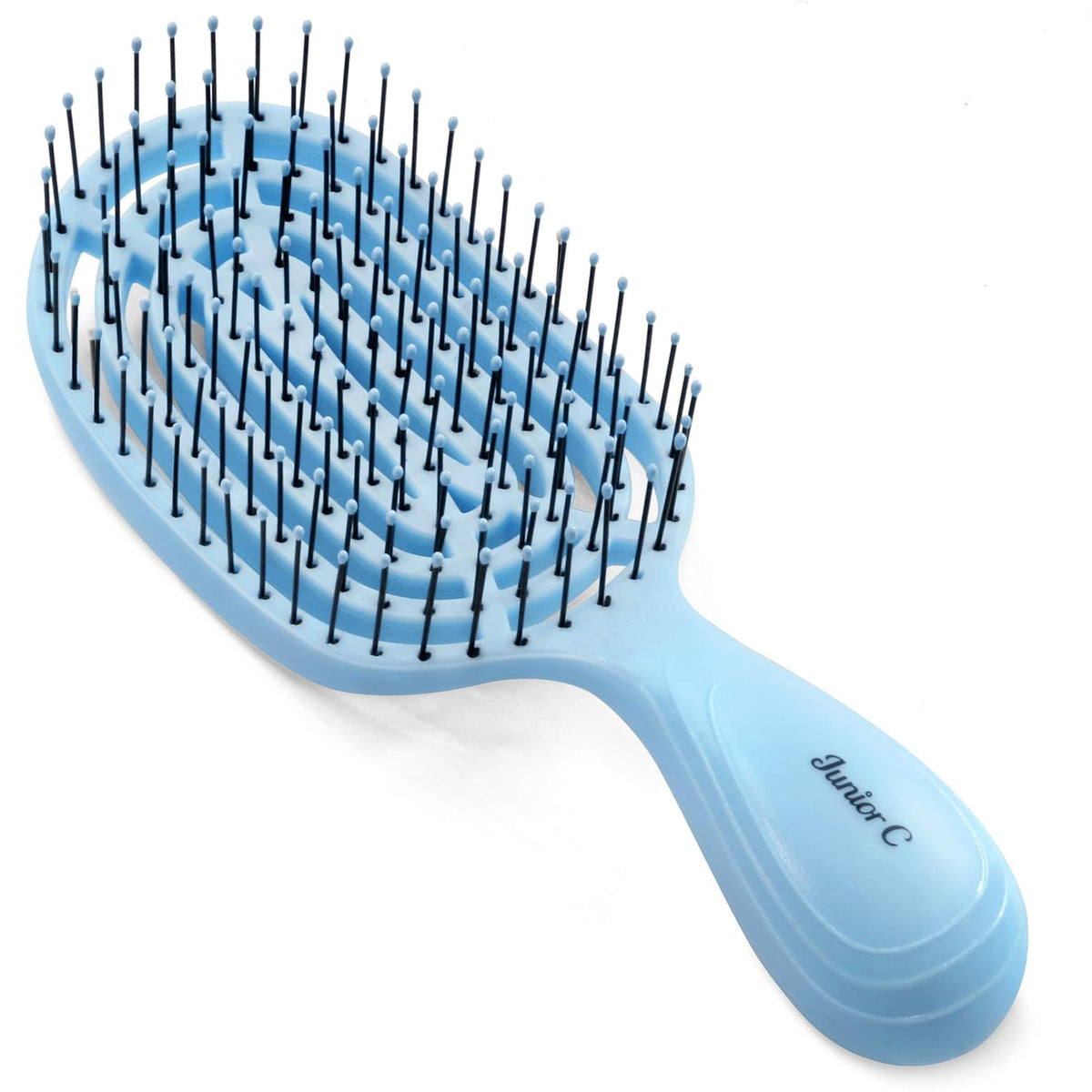NuWay 4Hair® Junior C® Compact Scalp Care Hair Brush – Curved Vented Brush for Gentle Scalp Massage, Quick Drying, Wet & Dry Hair (Candy Blue)