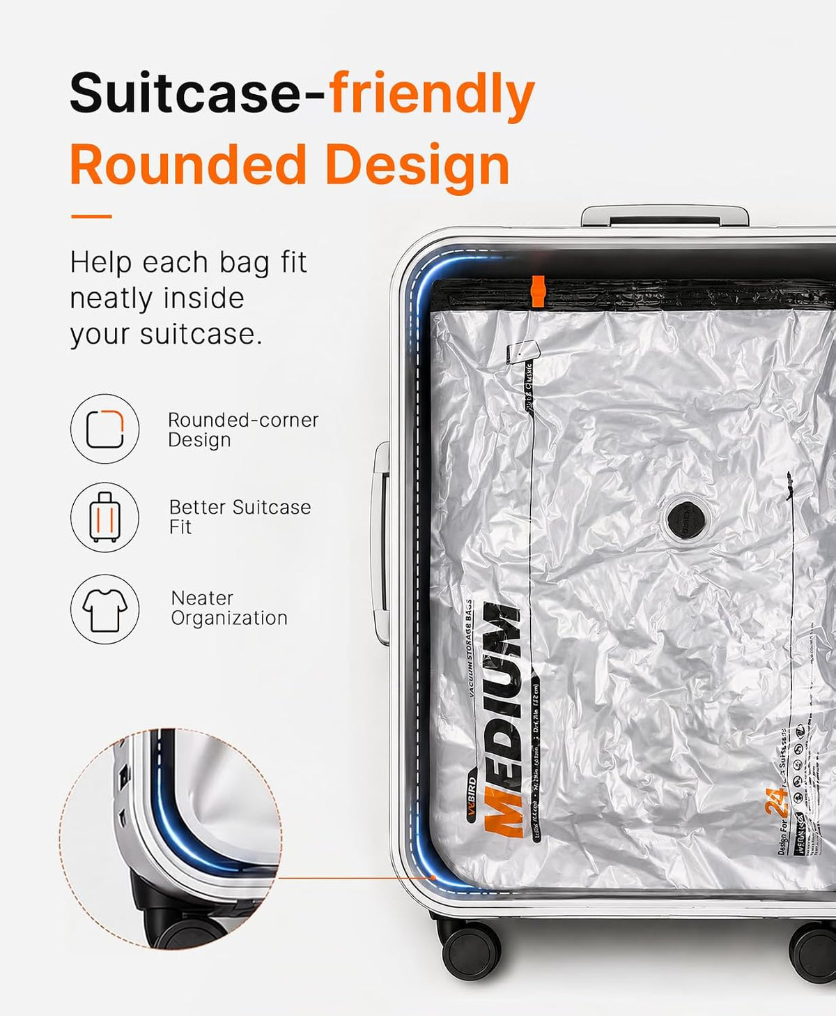 Vacbird Travel Vacuum Bags for Luggage with Cordless Pump