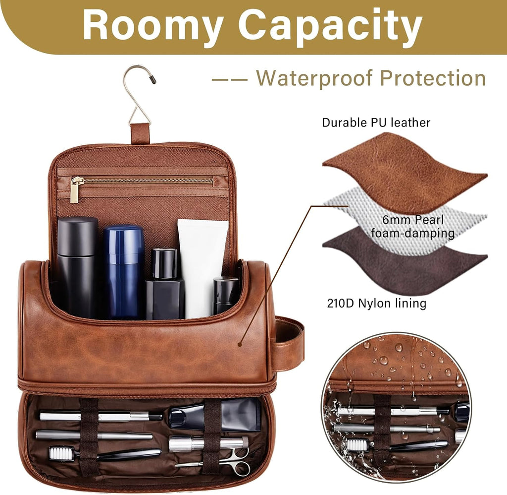 Personalized Gifts Toiletry Bag for Men Custom Mens Toiletry Travel Bag Initial Leather Toiletries Mens Gifts for Birthday Christmas Dad Husband Groomsmen Boyfriend - Brown F