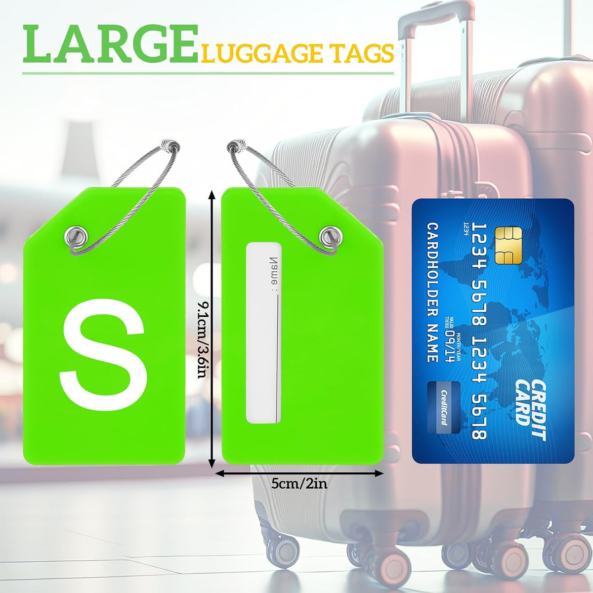 Sweetude 8 Pcs Luggage Tags Silicone Steel Loop, Letter S, Green