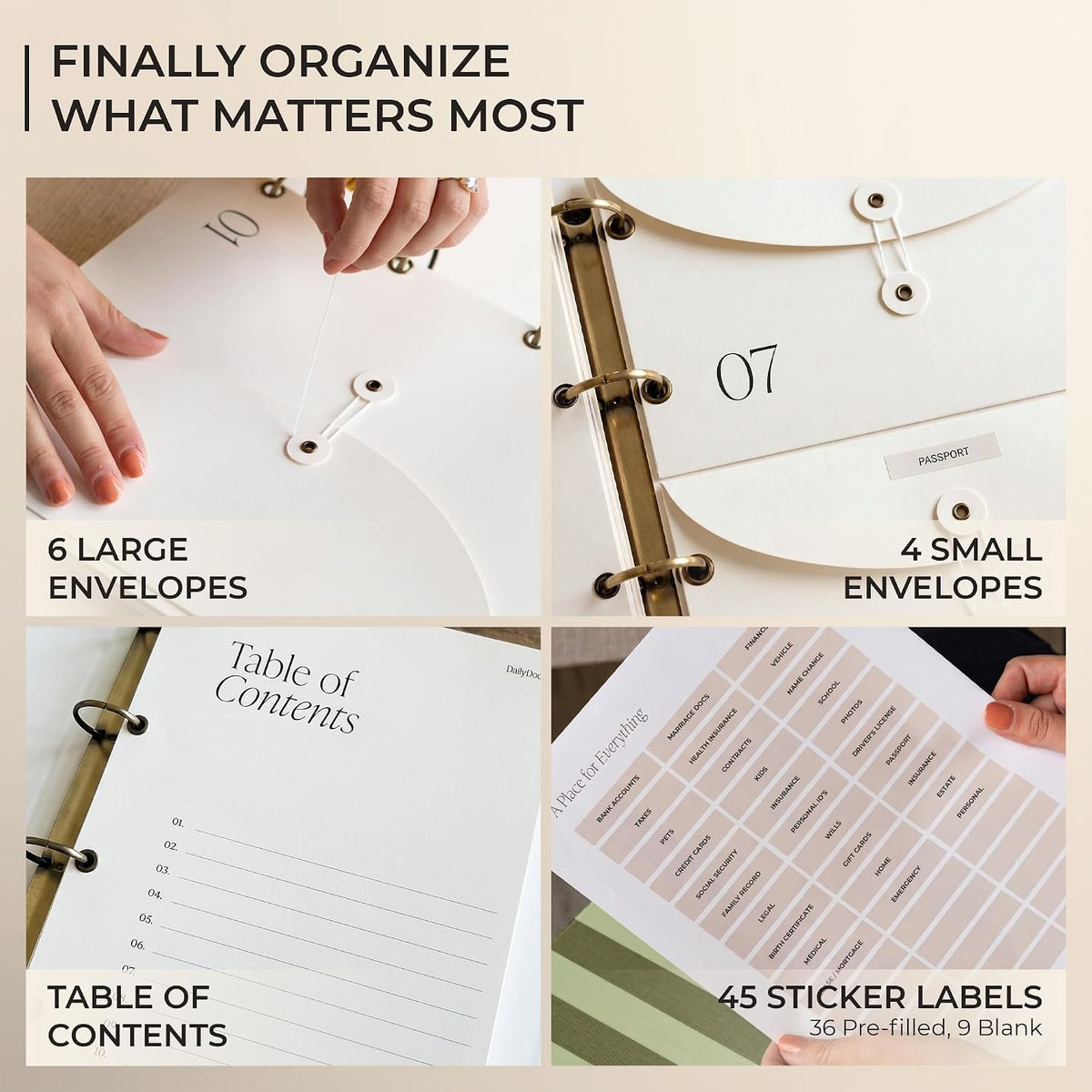 Document Organizer Binder for Important Papers & Passports, Olive