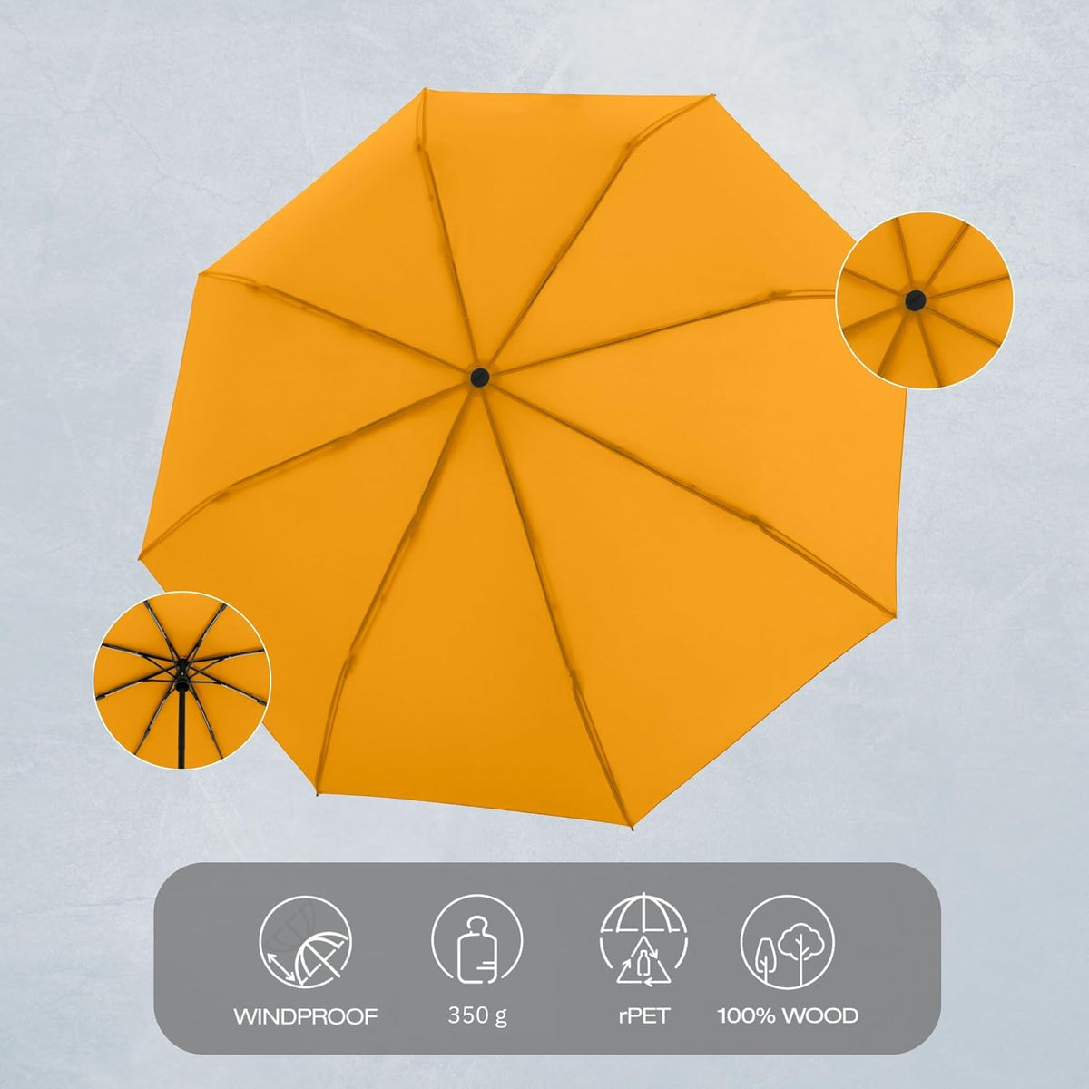 Knirps TIMBER Automatic Umbrella - Auto Open Close Duomatic Folding Rain Protection with German Beechwood Handle, Wind Tunnel Tested Frame, Compact Travel Design