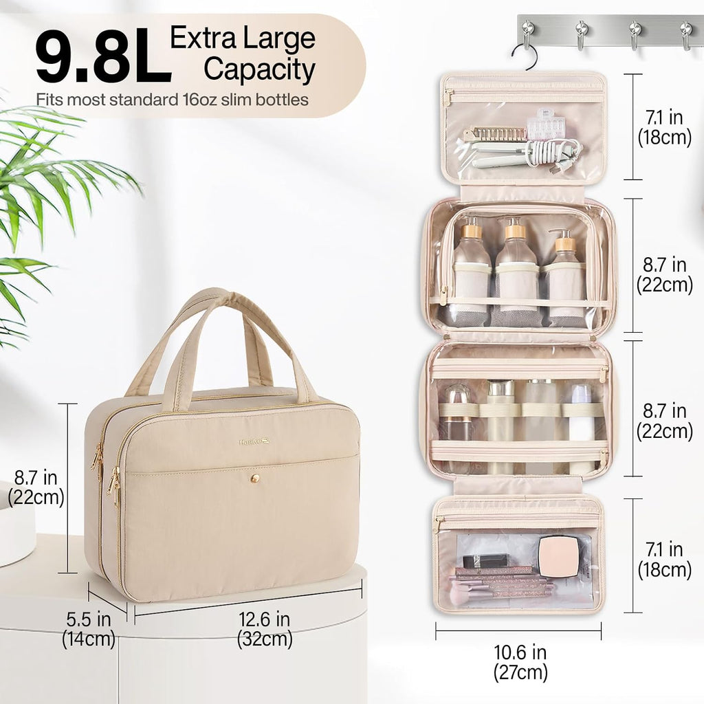 Hanke Hanging Travel Toiletry Bag with Jewelry Organizer, Apricot