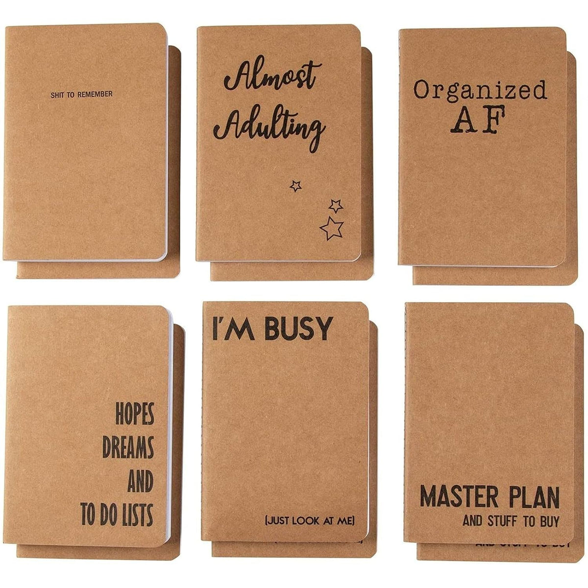 Paper Junkie A6 Kraft Paper Pocket Notebook Set - 4 x 5.75 In, 12-Pack, Brown Rustic, Soft Cover - Funny Mini Notebooks & Funny Pocket Journal for Note Taking