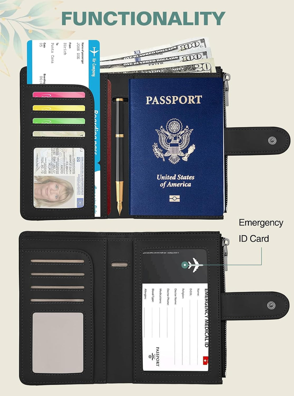 RFID Passport Holder for Travel, Leather Passport Cover Travel Wallet