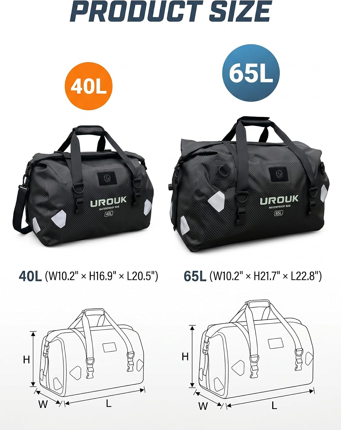 Waterproof Duffel Bag 40L 65L 90L Large Motorcycle Dry Bag Backpack,Roll-Top Heavy Duty Tail Bag Luggage Gear Bag with Straps for Travel, Camping, Fishing, Boating, Kayaking