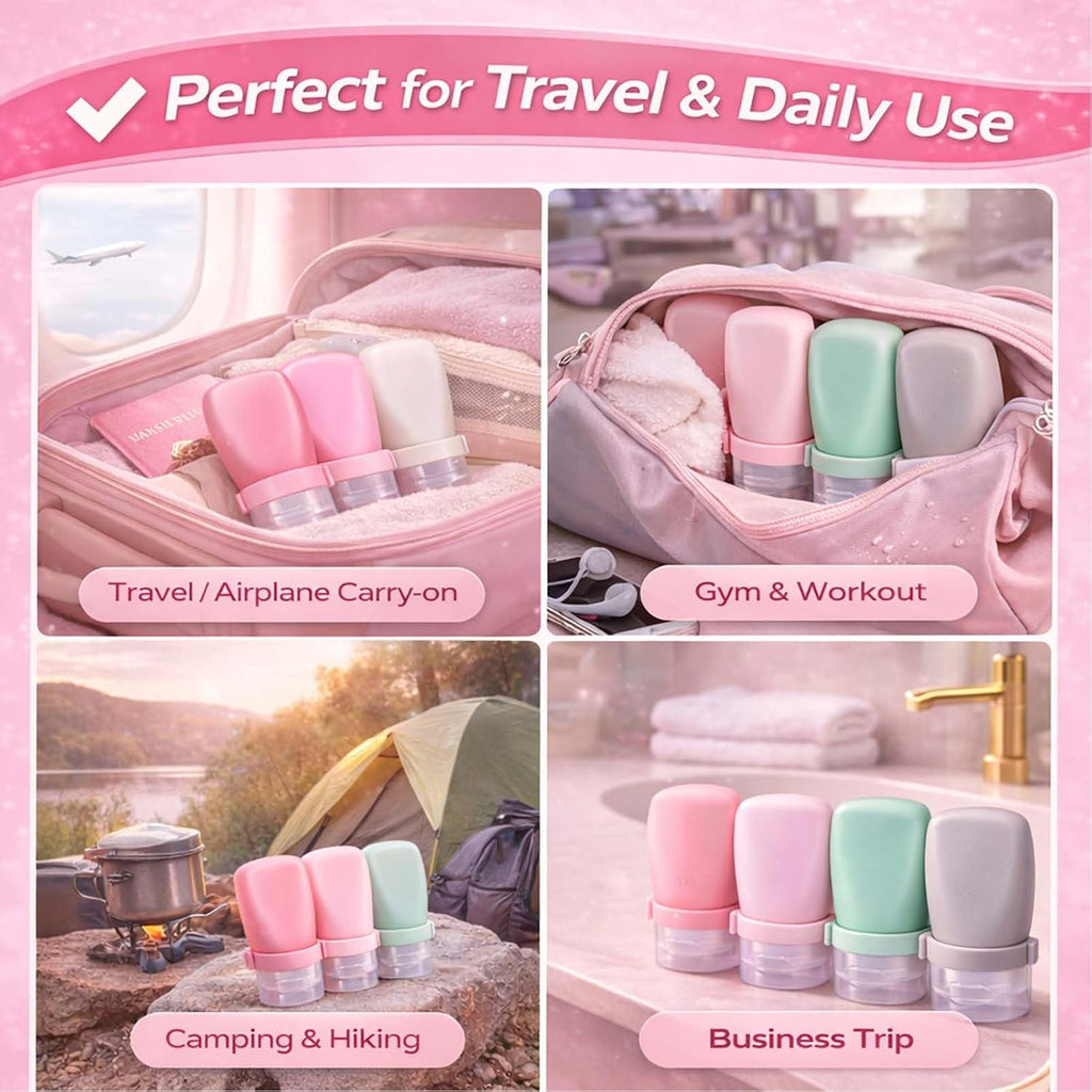 2 oz Travel Bottles, Leakproof Silicone Squeeze Bottle Mini Travel Size Container for Toiletries Lotion Shampoo and Conditioner Liquid Salad Dressing to go Condiment, TSA Approved, 4 Pack